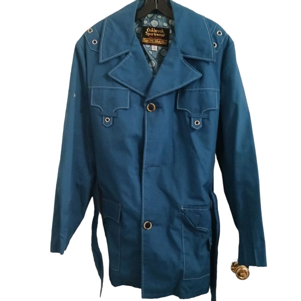 70s sears coat blue mens grommets pockets size 42l